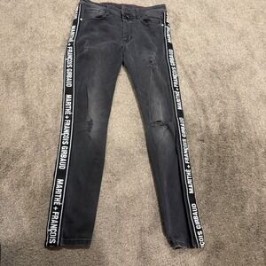 MARITHE+FRANCOIS GIRBAUD Distressed Black Jeans‎ Mens Logo Tape Slim Fit